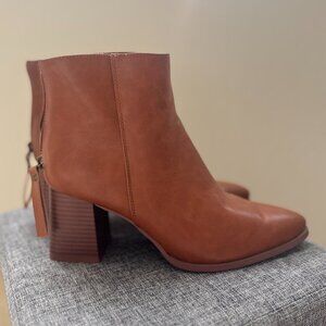 👢 Jeossy Women's Pointed Toe Block Heel Ankle Boots - Cognac Brown